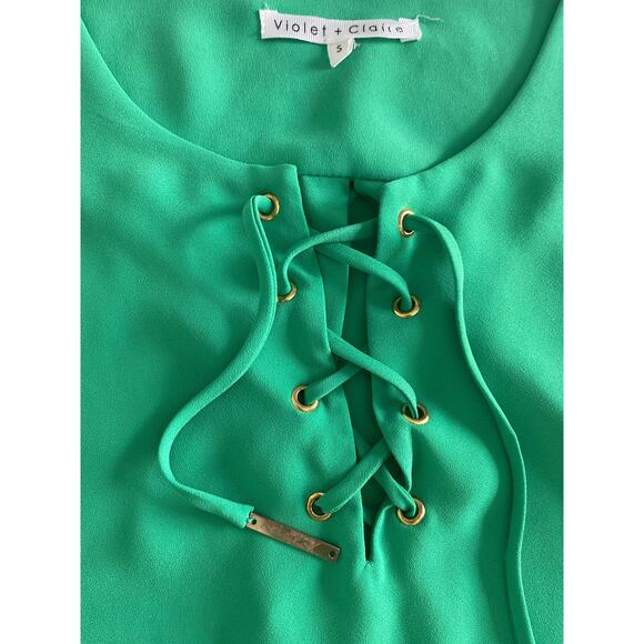 Violet & Claire‎ Kelly Green Lane Up Sleeveless Blouse Sz S - Picture 4 of 7